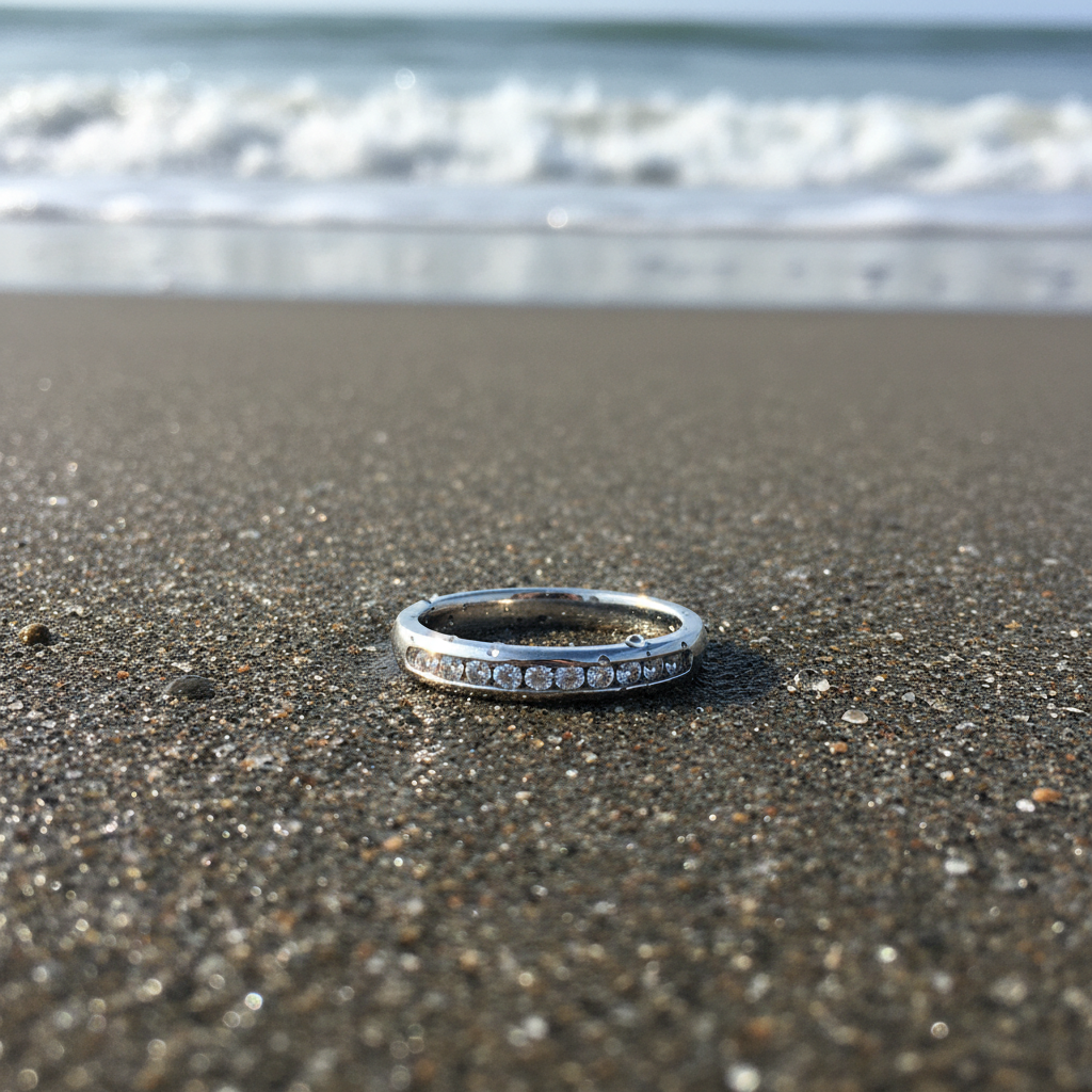 10 Diamond White Gold Ring on Beach
