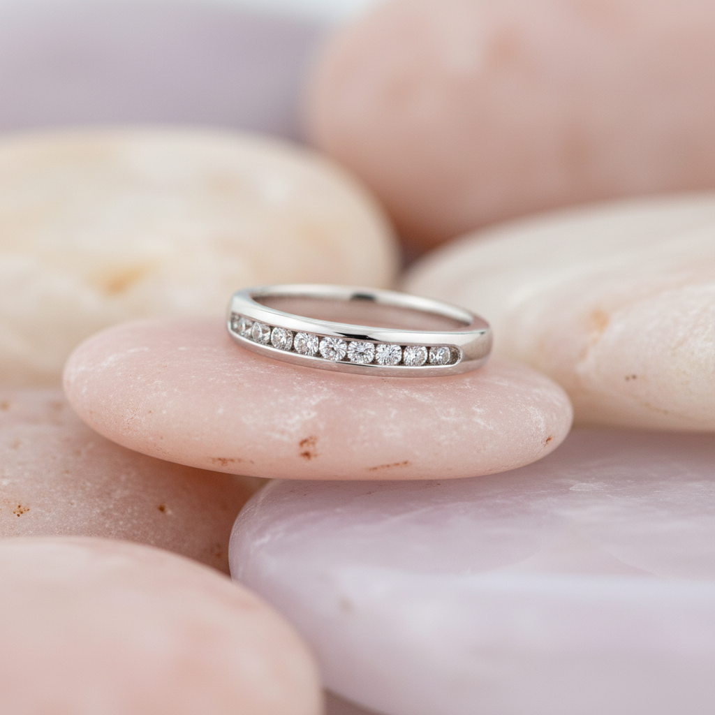 10 Diamond White Gold Ring on Pastel Rocks