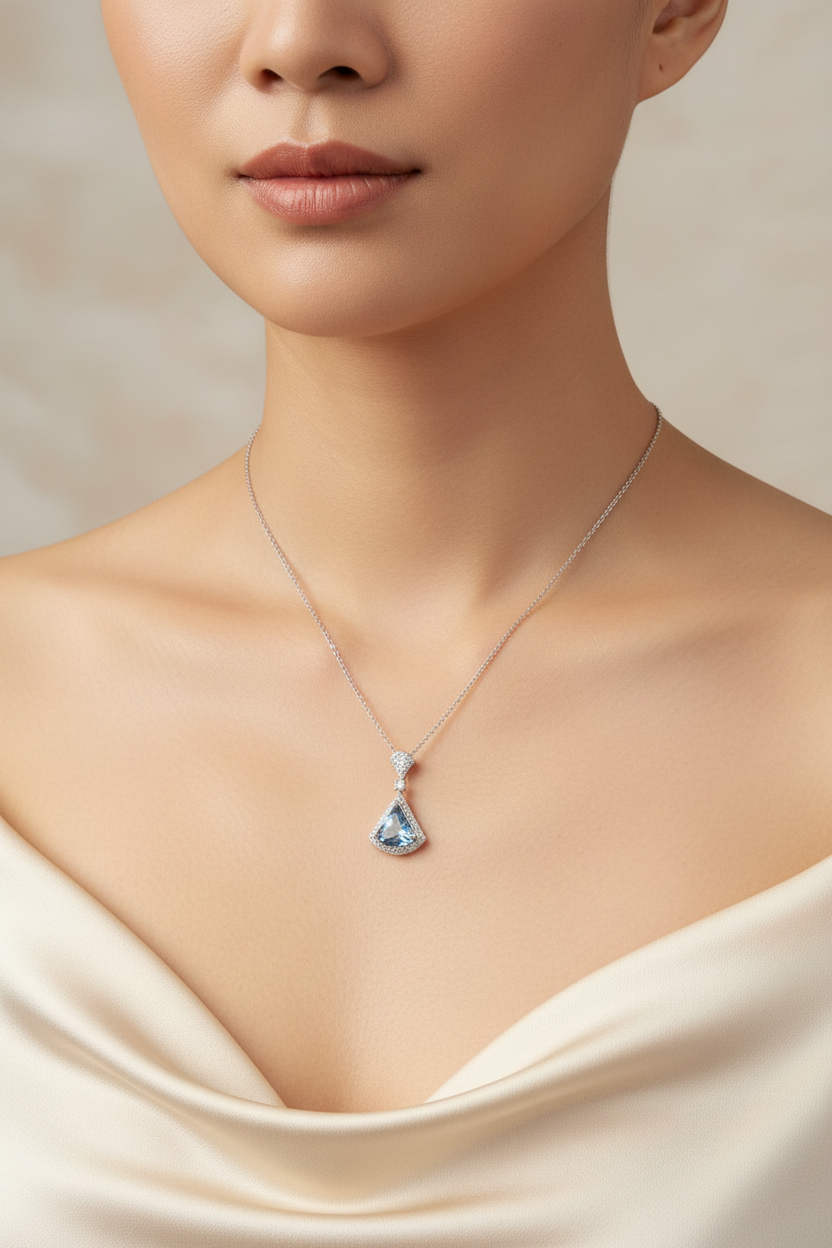 Aquamarine Necklace Asian Model Realistic Scale