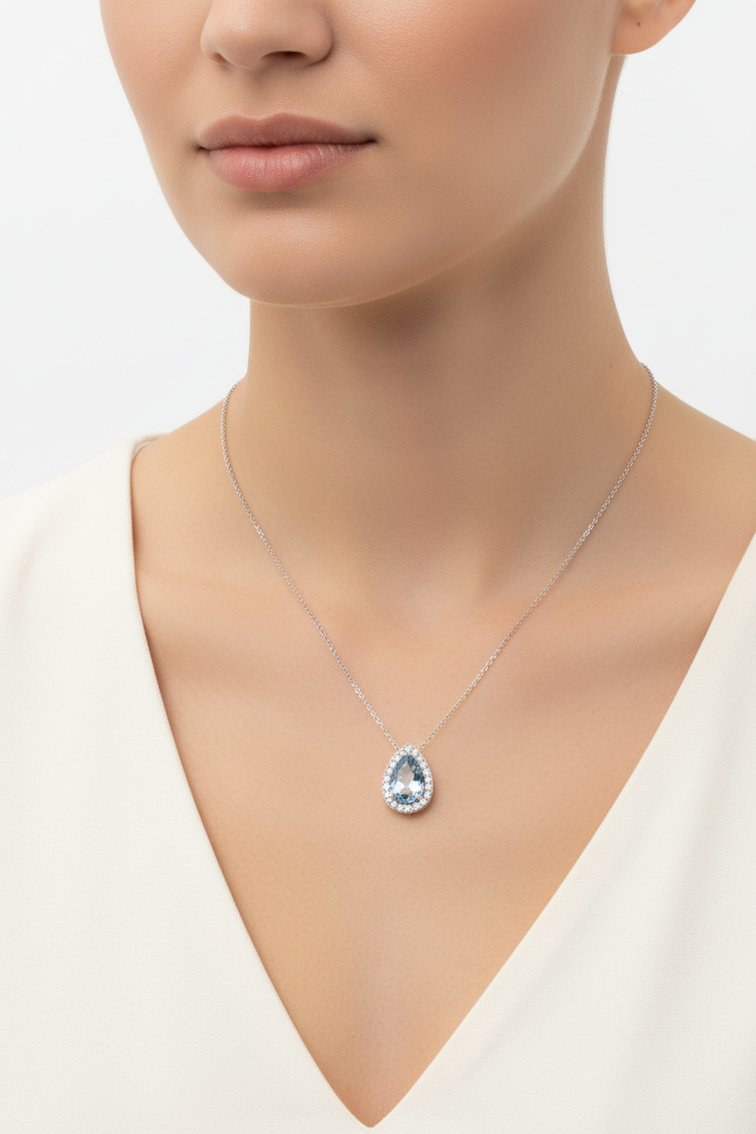 Aquamarine Pendant Necklace on Model