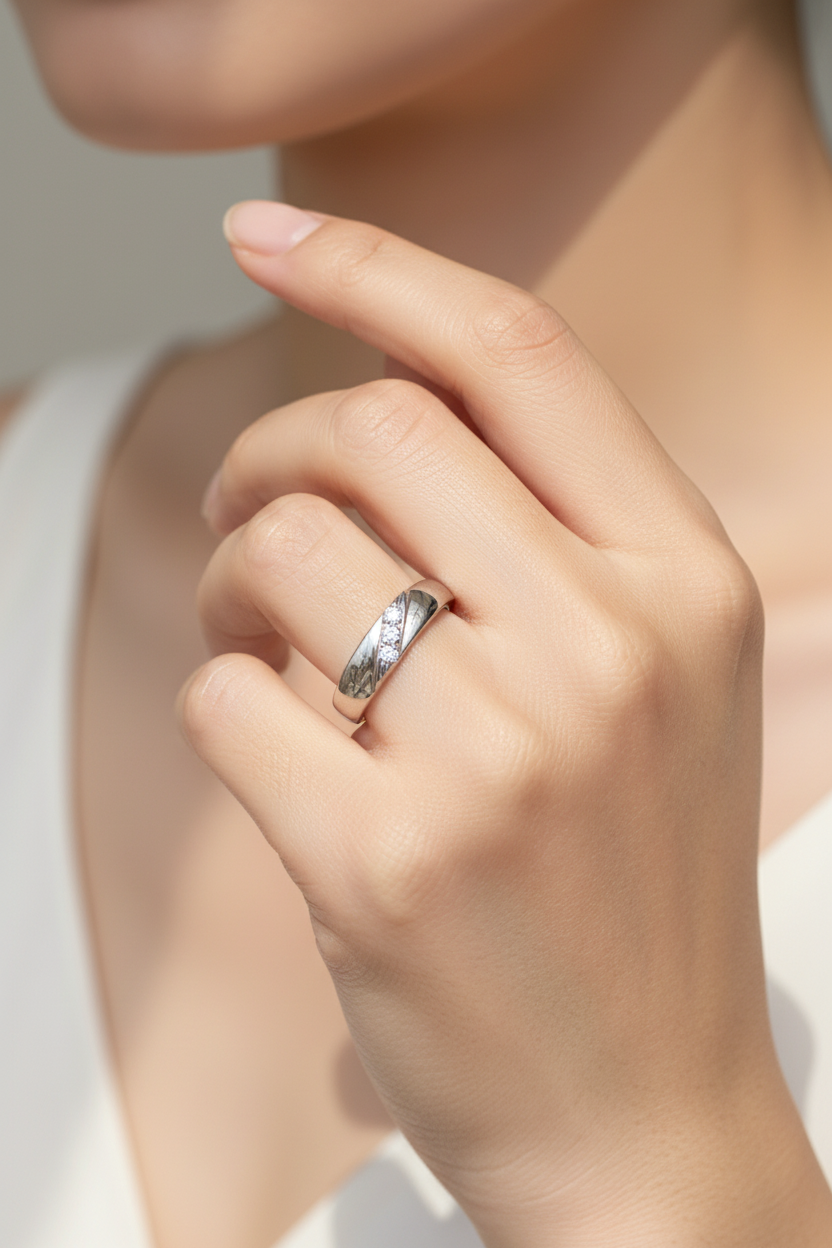 Diagonal Diamond Ring on Asian Model