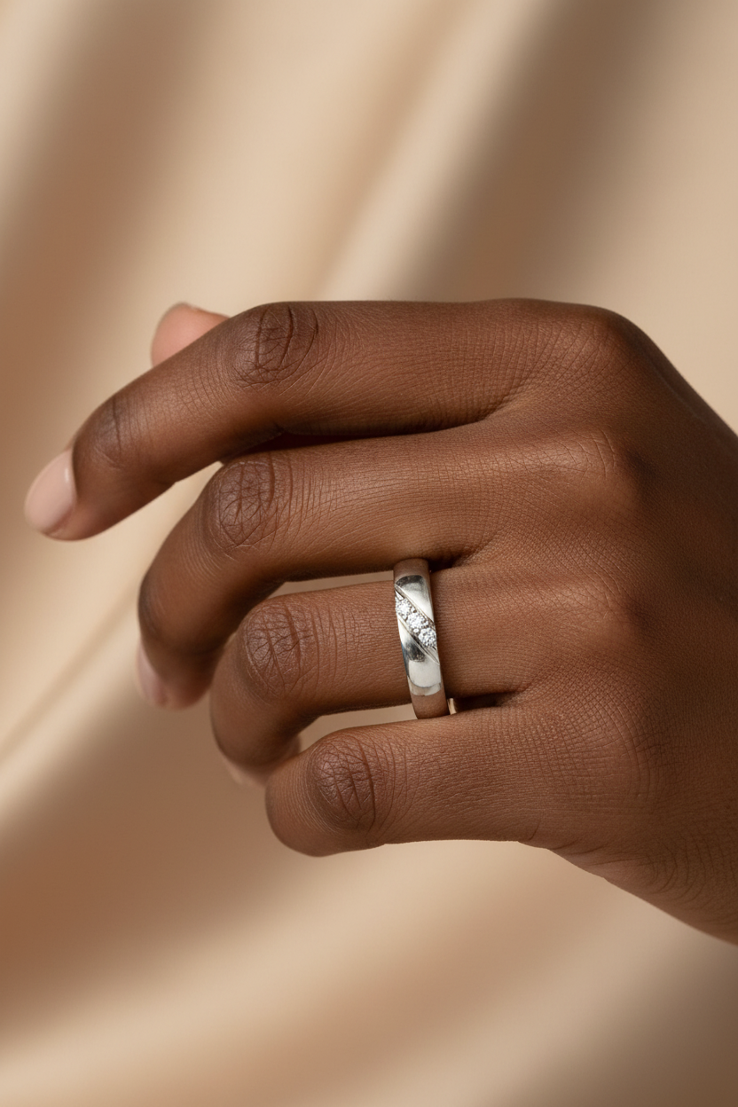 Diagonal Diamond Ring on Black Model