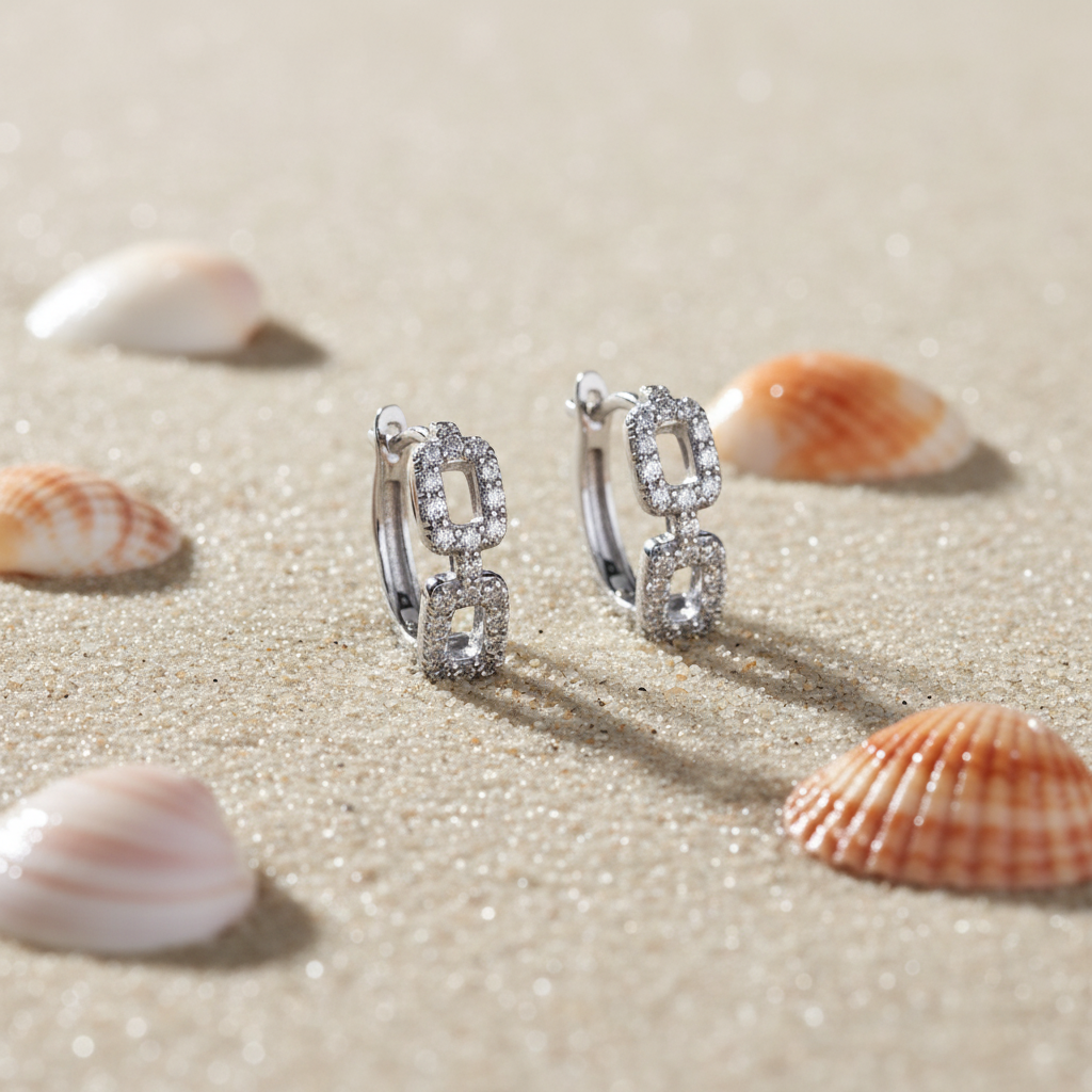 Diamond Chain Hoops Open Links Close-Up