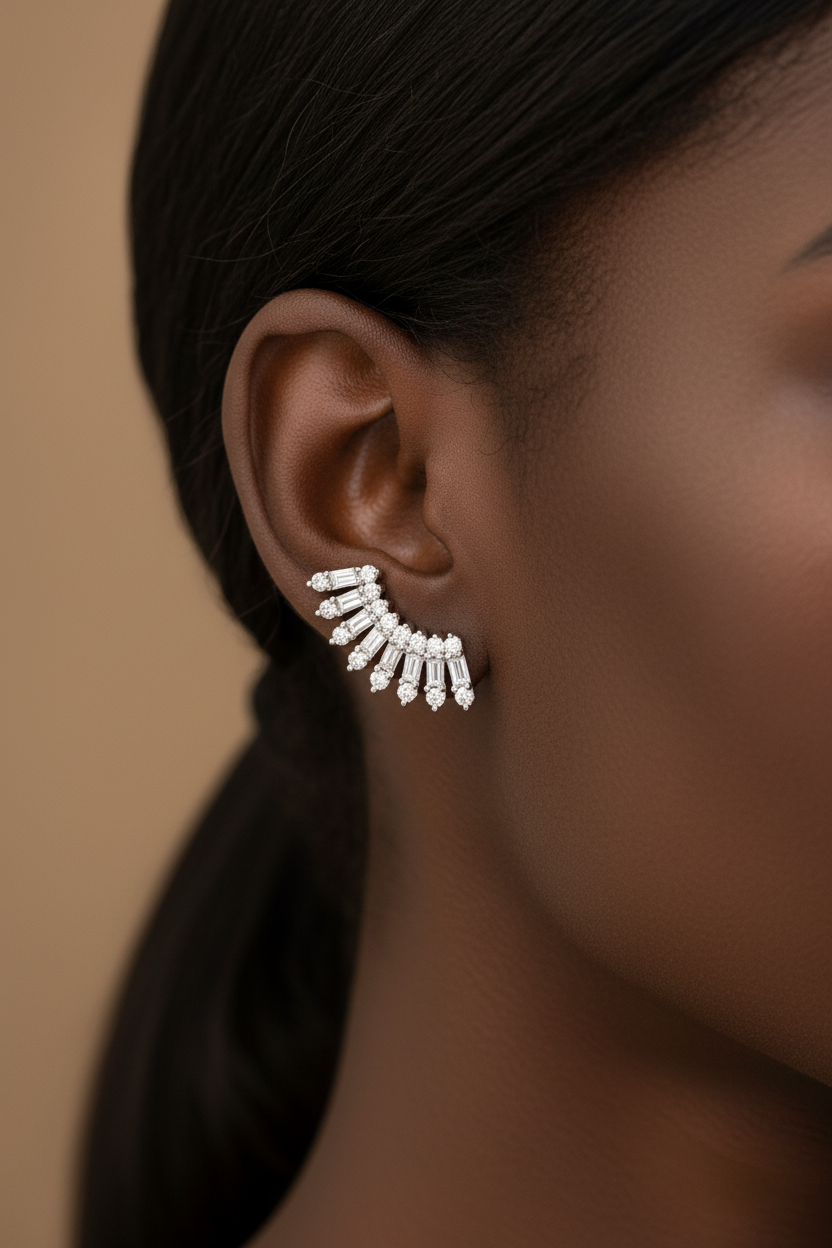 Diamond Wing Earrings Black Model Close-Up