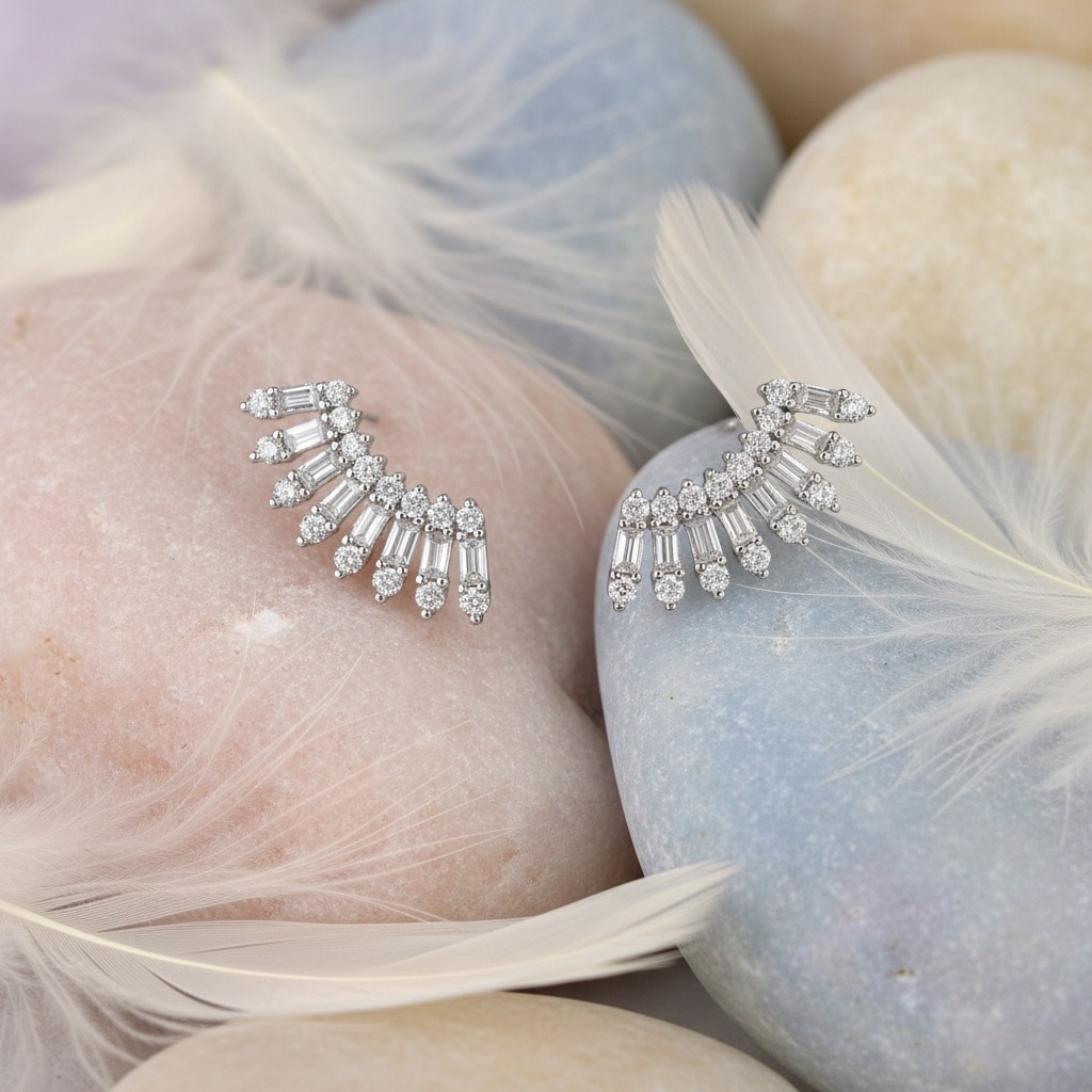 Diamond Wing Earrings on Pastel Stones with Feathers