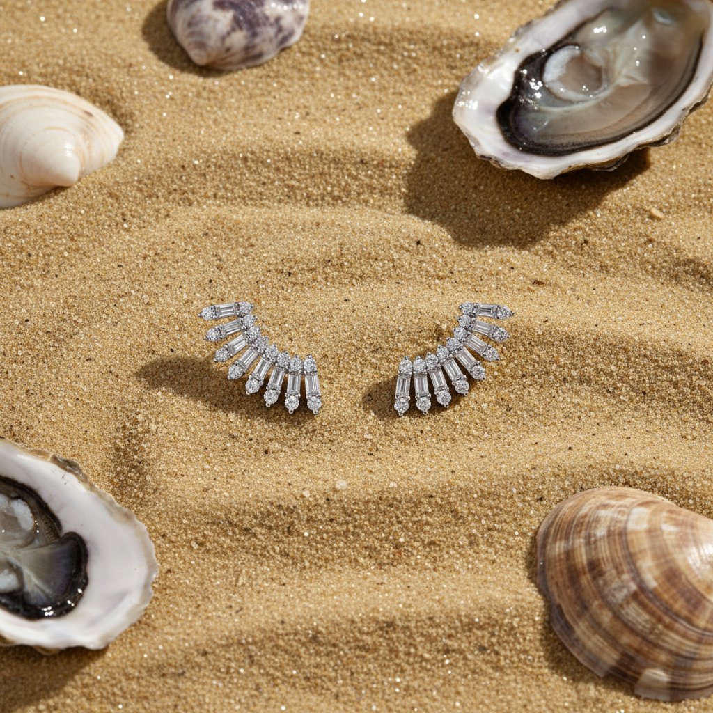 Diamond Wing Stud Earrings Flat Lay