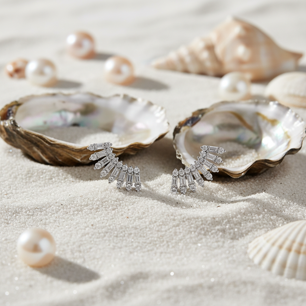 Diamond Wing Stud Earrings with Oysters