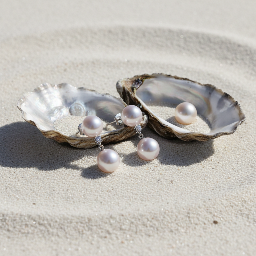 Double Pearl Diamond Earrings with Oysters