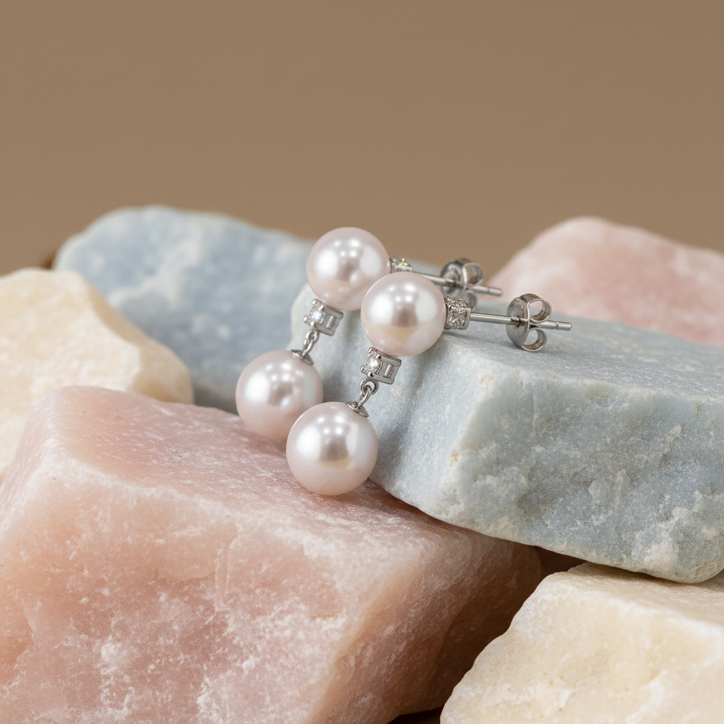 Double Pearl Earrings Side Angle