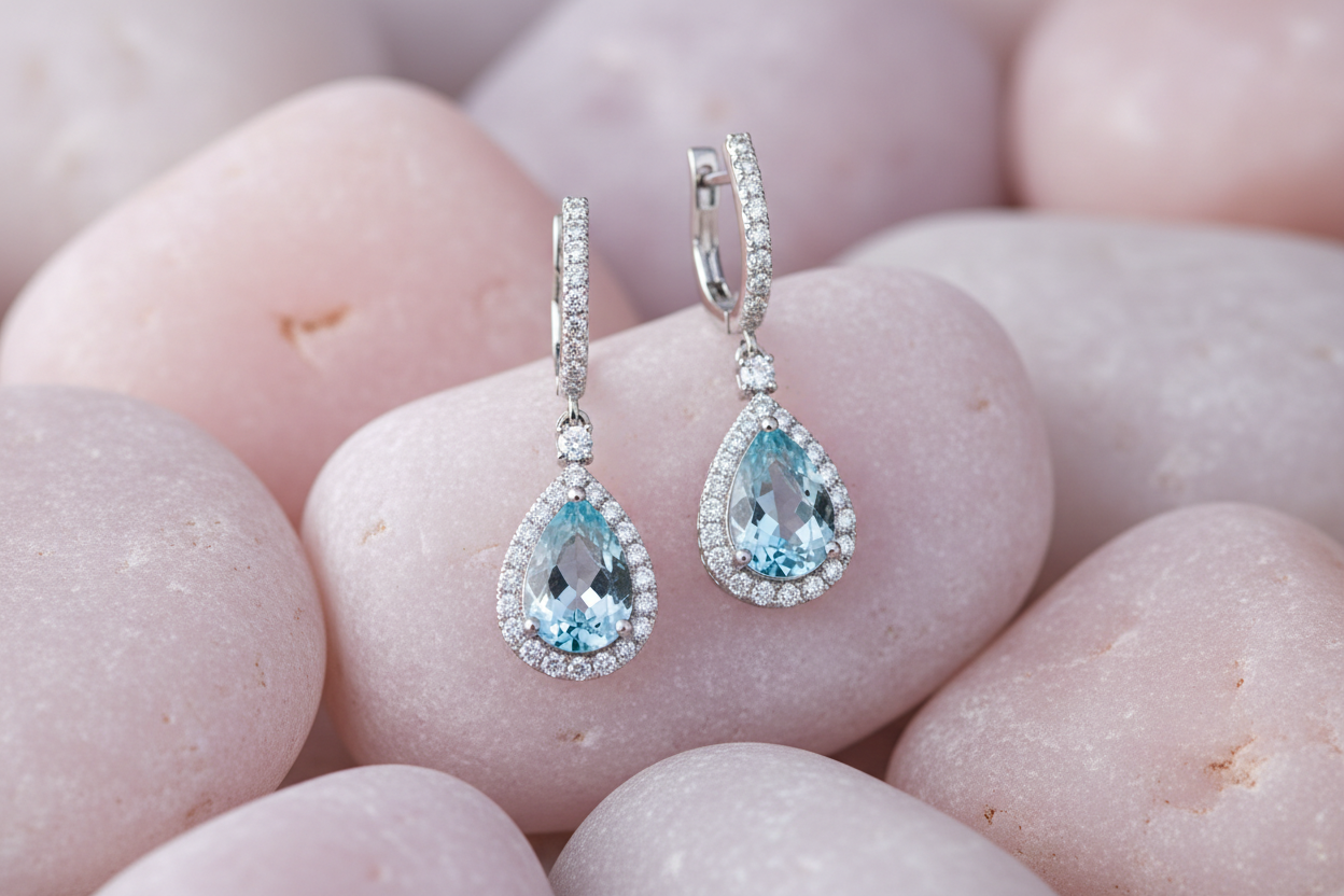 Earrings on pastel rocks