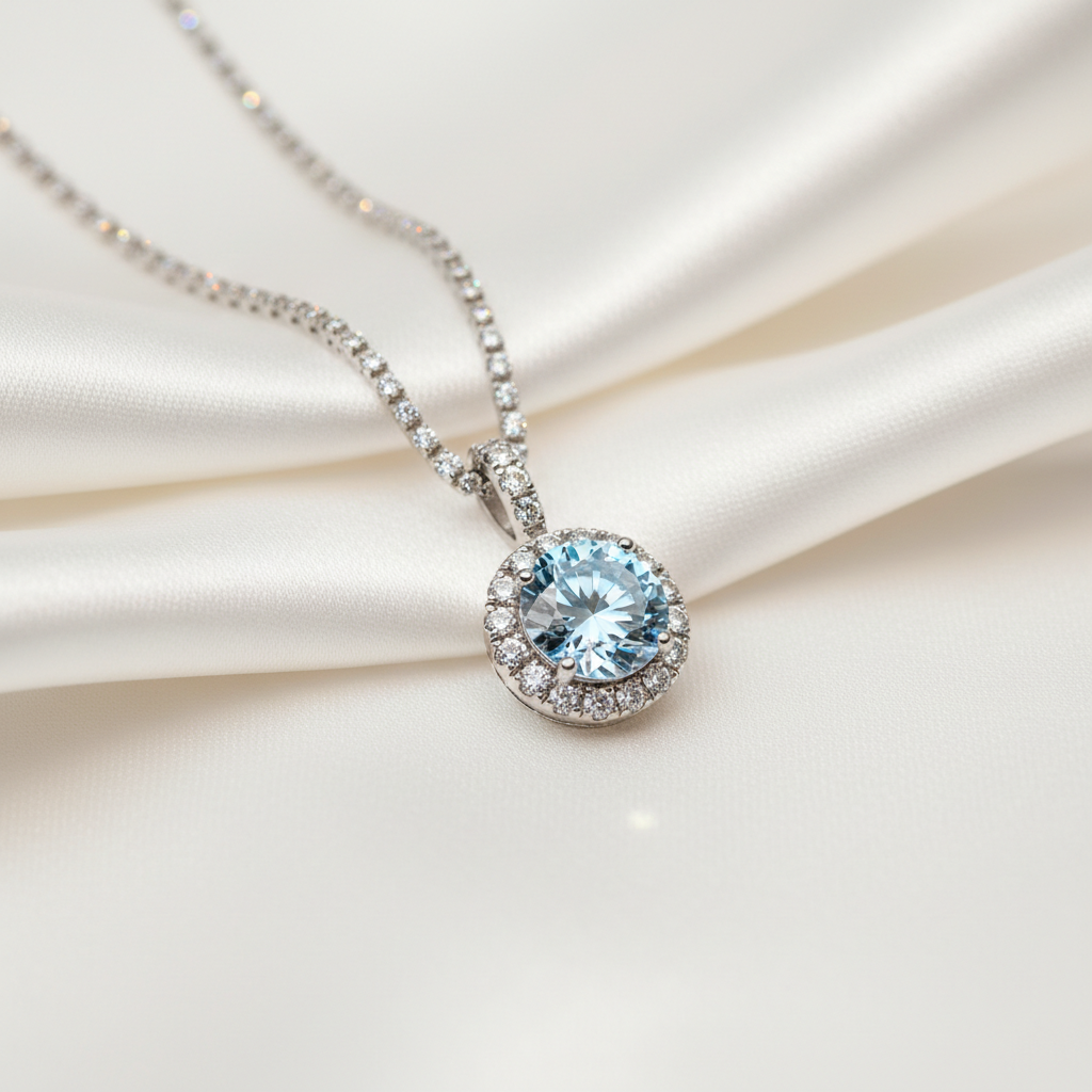 Light Blue Diamond Pendant Necklace
