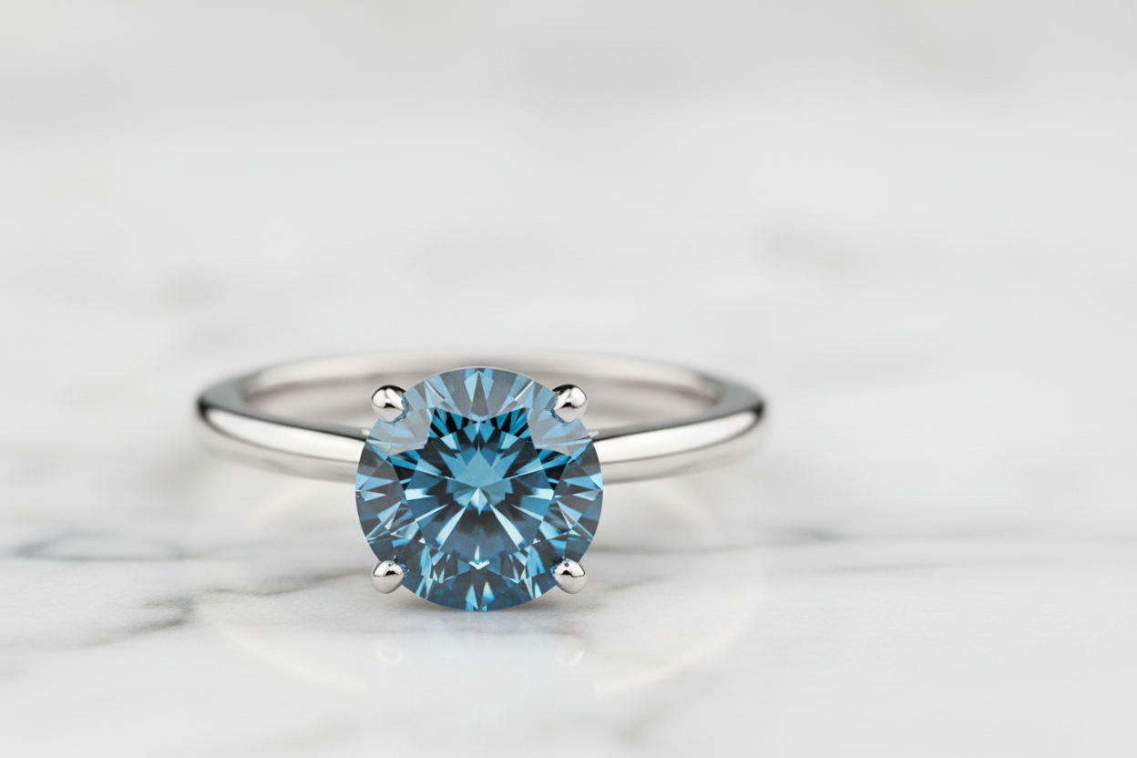 Light Blue Diamond Solitaire Ring