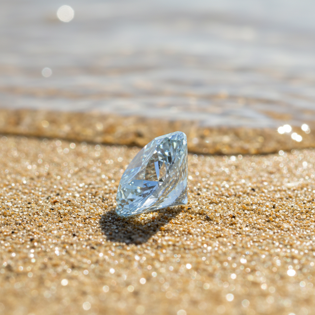 Light Blue Diamond Standing - Golden Sand Close-Up