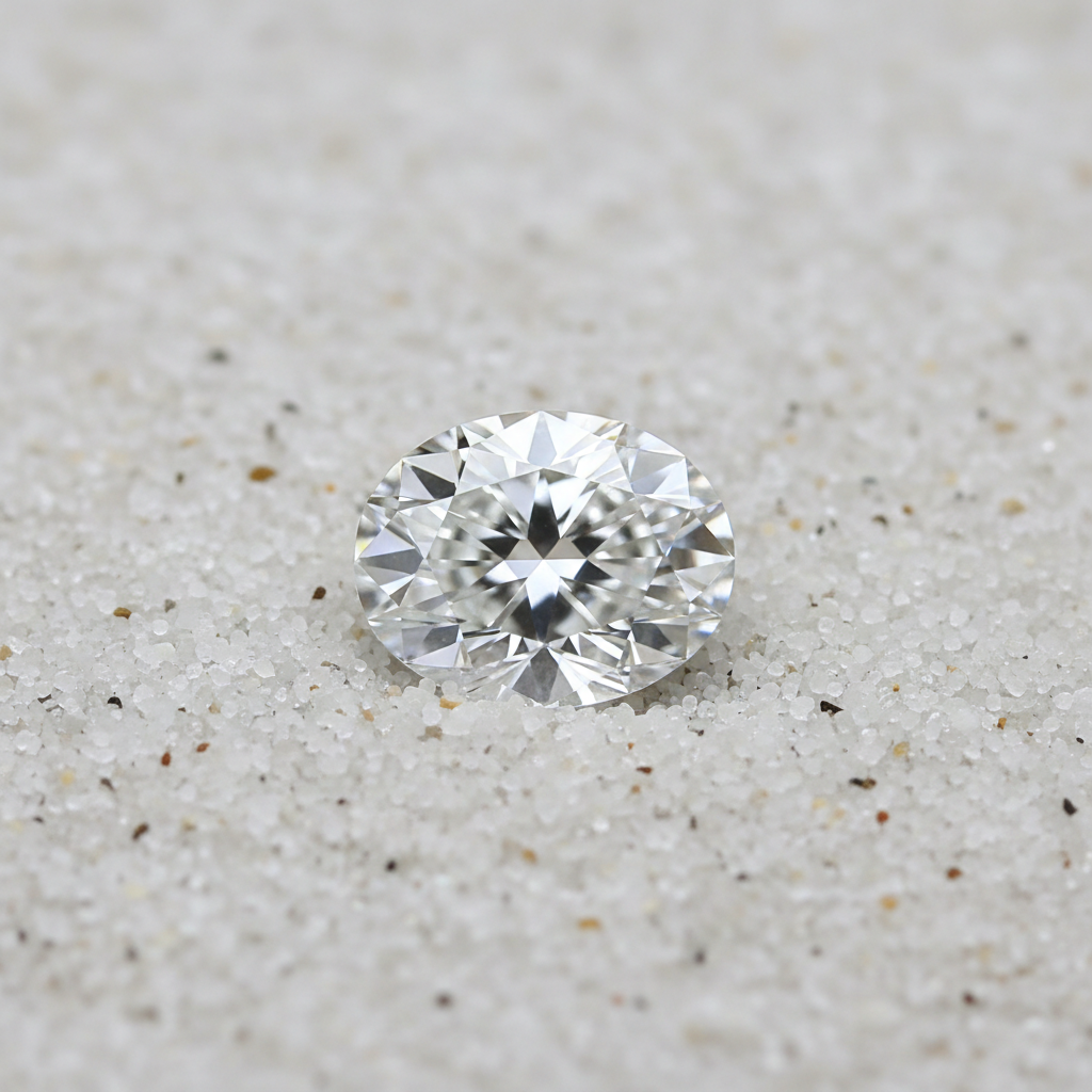 Oval diamond in white sand
