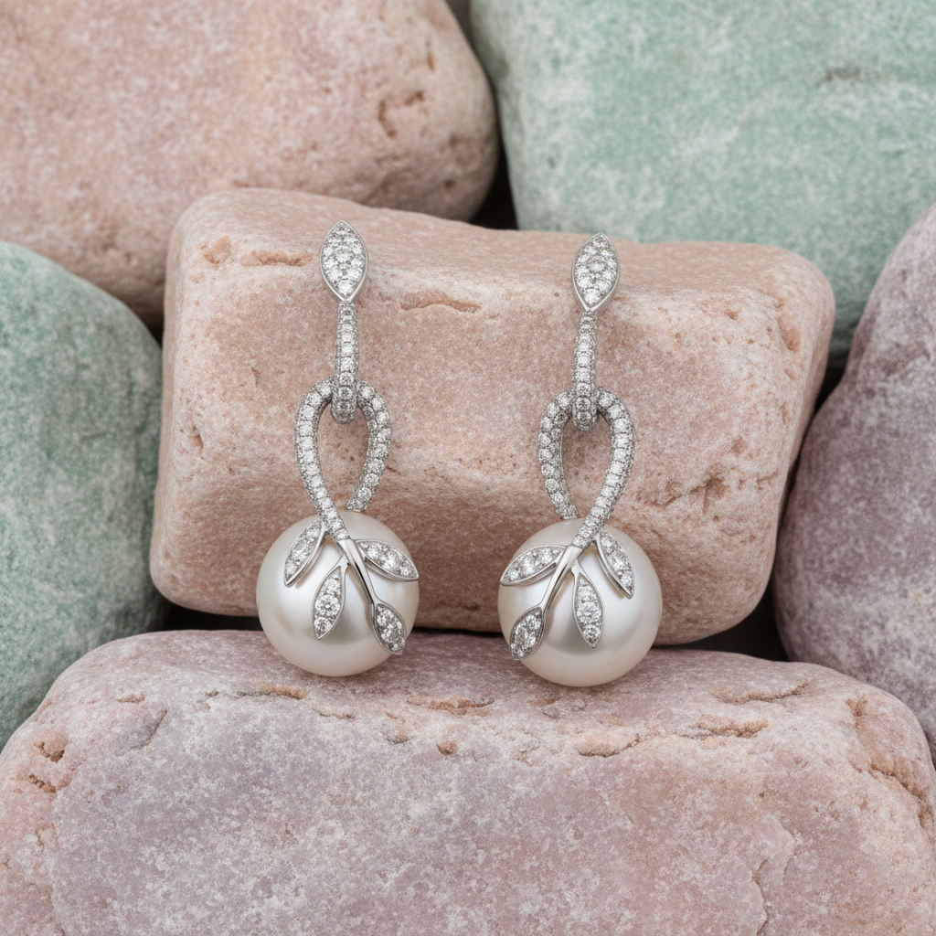 Pearl Earrings Front View