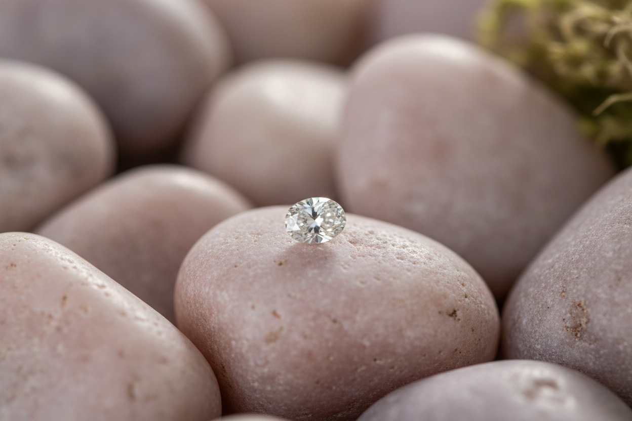 Small oval diamond on pastel rocks