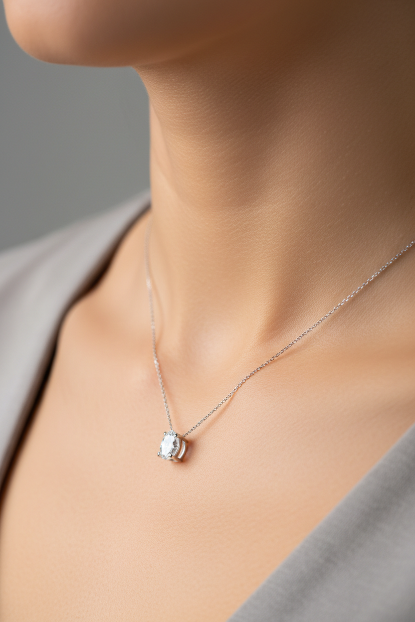 Small oval necklace on neck