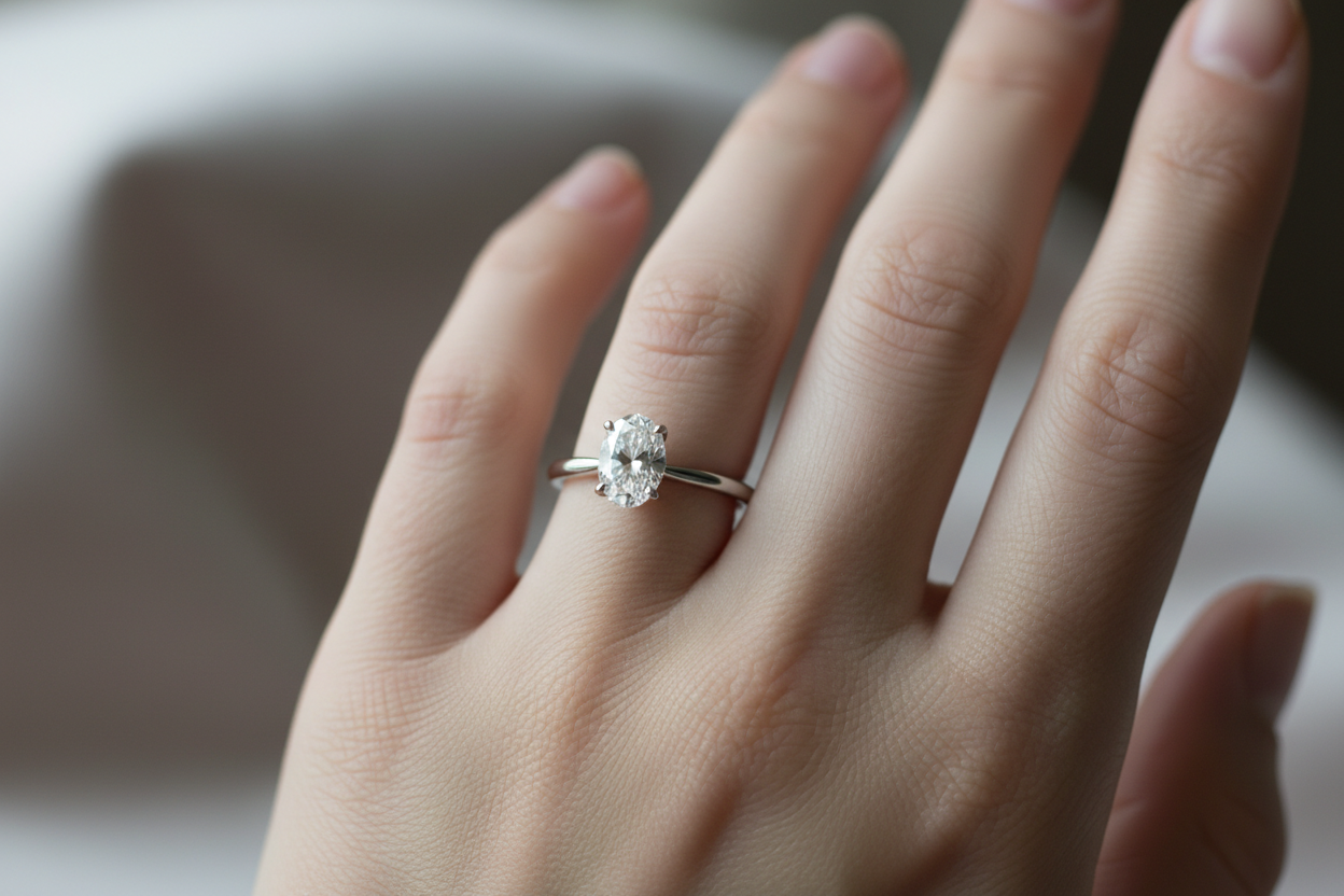 Small oval ring on hand