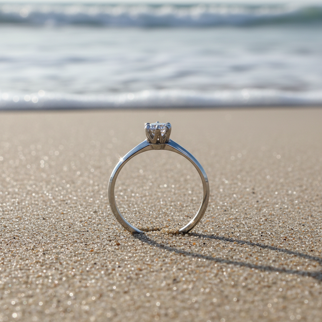 Solitaire Diamond Ring on Beach