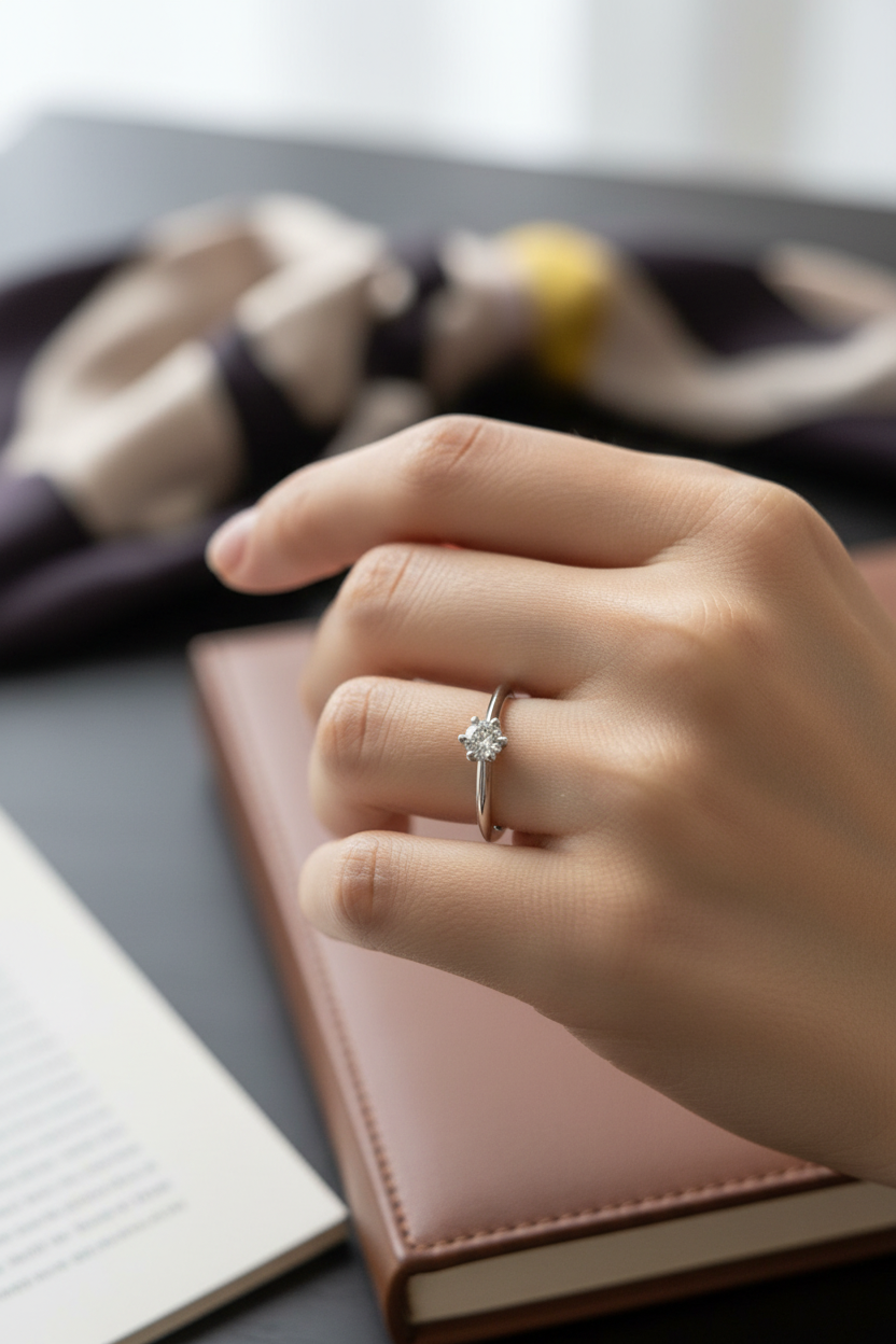 Solitaire Ring on Asian Model