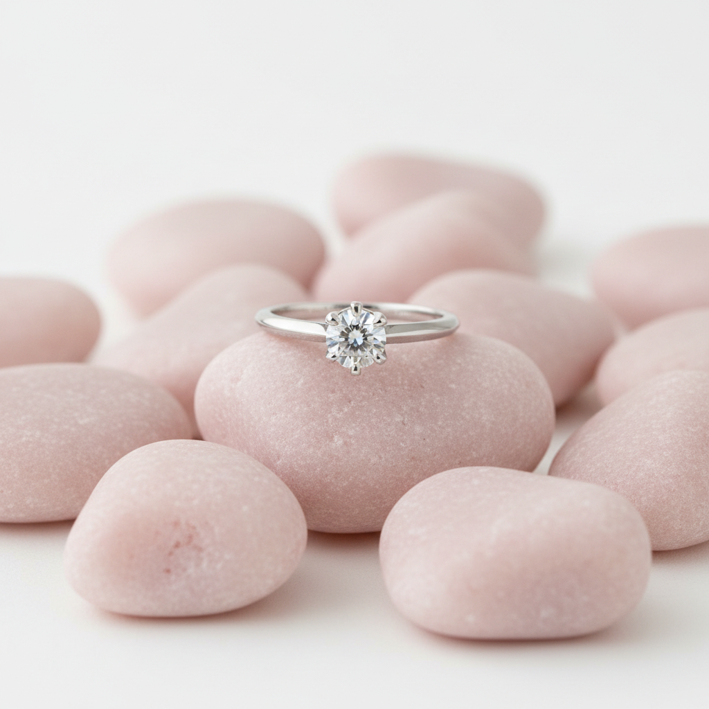 Solitaire Ring on Pink Pastel Rocks