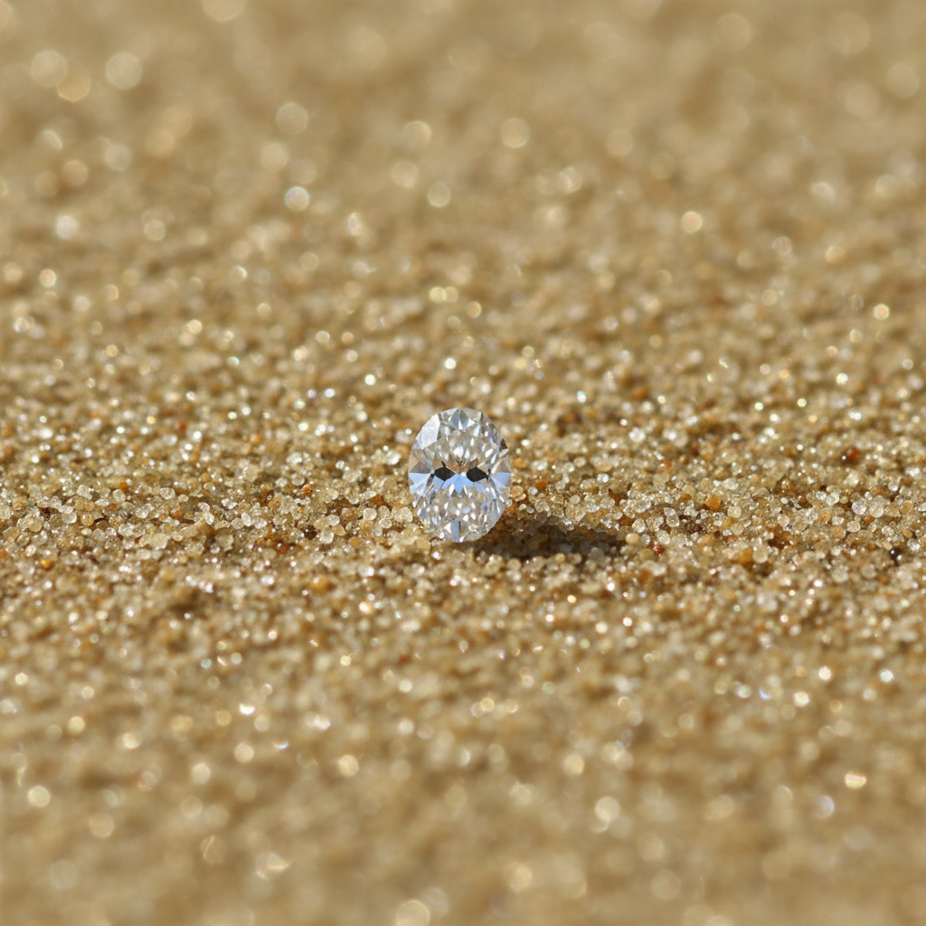 Tiny oval diamond on sand